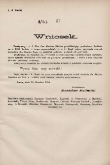 [Kadencja VII, sesja I, al. 67] Alegata do Sprawozdań Stenograficznych z Pierwszej Sesyi Siódmego Peryodu Sejmu Krajowego Królestwa Galicyi i Lodomeryi wraz z Wielkiem Księstwem Krakowskiem z roku 1895/6. Alegat 67