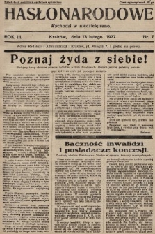 Hasło Narodowe. 1927, nr 7 (skonfiskowany)