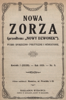 Nowa Zorza : (przedtem „Nowy Dzwonek”) : pismo społeczno-polityczne i oświatowe. 1925, nr 3