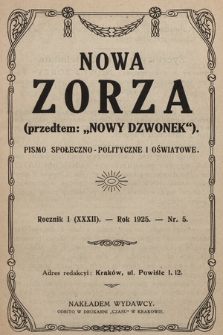 Nowa Zorza : (przedtem „Nowy Dzwonek”) : pismo społeczno-polityczne i oświatowe. 1925, nr 5