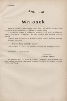 [Kadencja VII, sesja I, al. 113] Alegata do Sprawozdań Stenograficznych z Pierwszej Sesyi Siódmego Peryodu Sejmu Krajowego Królestwa Galicyi i Lodomeryi wraz z Wielkiem Księstwem Krakowskiem z roku 1895/6. Alegat 113