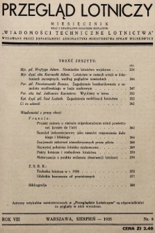 Przegląd Lotniczy : miesięcznik wraz z kwartalnym dodatkiem bezpłatnym „Wiadomości Techniczne Lotnictwa” : wydawany przez Departament Aeronautyki Ministerstwa Spraw Wojskowych. 1935, nr 8