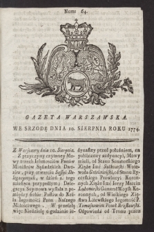 Gazeta Warszawska. 1774, nr 64