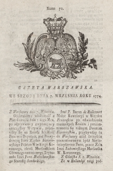 Gazeta Warszawska. 1774, nr 72