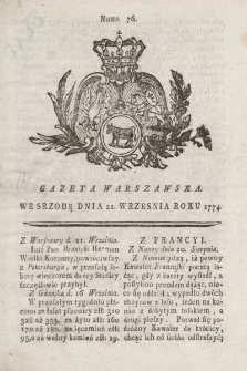 Gazeta Warszawska. 1774, nr 76