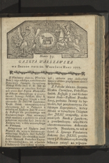 Gazeta Warszawska. 1777, nr 73