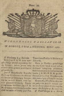 Wiadomości Warszawskie. 1767, nr 27