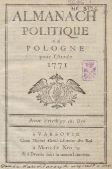 Almanach Politique de Pologne. 1771