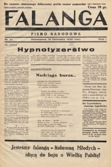 Falanga : pismo narodowe. 1936, nr 21