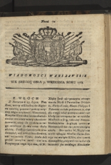 Wiadomości Warszawskie. 1768, nr 72