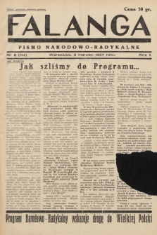 Falanga : pismo narodowo-radykalne. 1937, nr 8 (34)