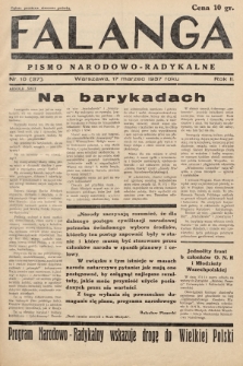 Falanga : pismo narodowo-radykalne. 1937, nr 10 (37)