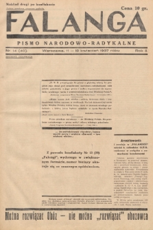 Falanga : pismo narodowo-radykalne. 1937, nr 14 (40) (nakład drugi po konfiskacie)