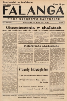 Falanga : pismo narodowo-radykalne. 1937, nr 22 (48) (drugi nakład po konfiskacie)