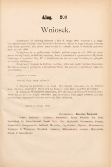 [Kadencja VII, sesja I, al. 209] Alegata do Sprawozdań Stenograficznych z Pierwszej Sesyi Siódmego Peryodu Sejmu Krajowego Królestwa Galicyi i Lodomeryi wraz z Wielkiem Księstwem Krakowskiem z roku 1895/6. Alegat 209