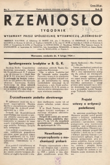 Rzemiosło : tygodnik wydawany przez Spółdzielnię Wydawniczą „Rzemiosło". 1934, nr 1