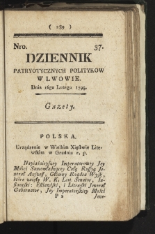 Dziennik Patryotycznych Politykow we Lwowie. 1795, nr 37