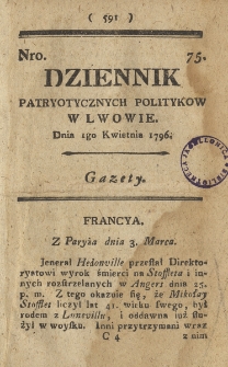 Dziennik Patryotycznych Politykow we Lwowie. 1796, nr 75