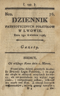 Dziennik Patryotycznych Politykow we Lwowie. 1796, nr 76