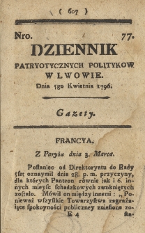 Dziennik Patryotycznych Politykow we Lwowie. 1796, nr 77