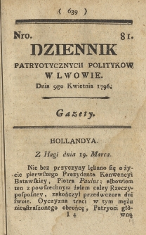 Dziennik Patryotycznych Politykow we Lwowie. 1796, nr 81