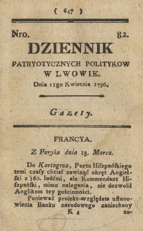 Dziennik Patryotycznych Politykow we Lwowie. 1796, nr 82