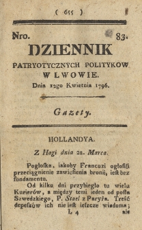 Dziennik Patryotycznych Politykow we Lwowie. 1796, nr 83