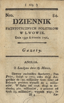 Dziennik Patryotycznych Politykow we Lwowie. 1796, nr 84