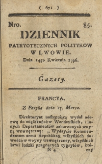 Dziennik Patryotycznych Politykow we Lwowie. 1796, nr 85