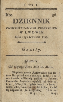 Dziennik Patryotycznych Politykow we Lwowie. 1796, nr 86