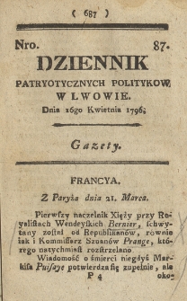 Dziennik Patryotycznych Politykow we Lwowie. 1796, nr 87