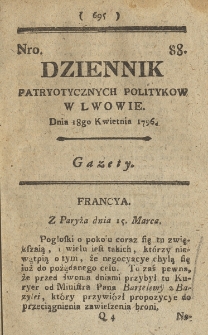 Dziennik Patryotycznych Politykow we Lwowie. 1796, nr 88