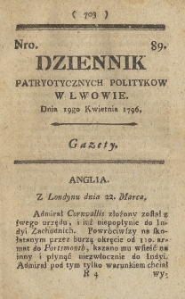 Dziennik Patryotycznych Politykow we Lwowie. 1796, nr 89
