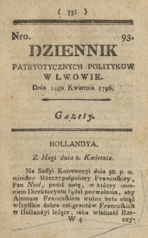 Dziennik Patryotycznych Politykow we Lwowie. 1796, nr 93