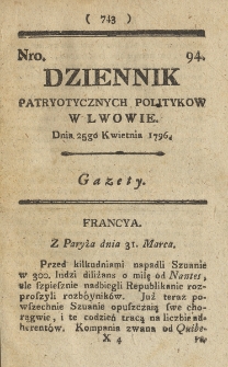 Dziennik Patryotycznych Politykow we Lwowie. 1796, nr 94