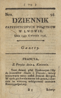 Dziennik Patryotycznych Politykow we Lwowie. 1796, nr 98