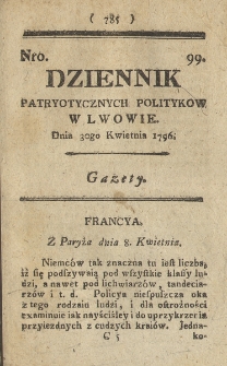 Dziennik Patryotycznych Politykow we Lwowie. 1796, nr 99
