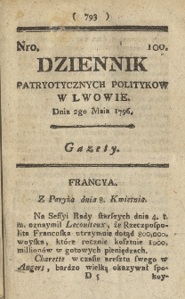 Dziennik Patryotycznych Politykow we Lwowie. 1796, nr 100
