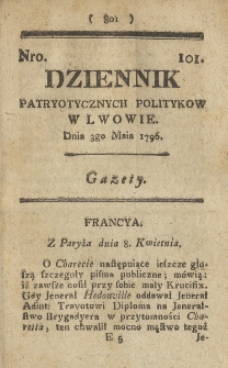Dziennik Patryotycznych Politykow we Lwowie. 1796, nr 101