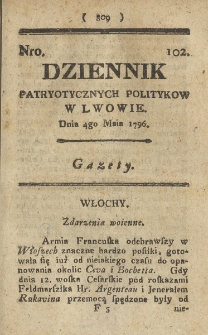 Dziennik Patryotycznych Politykow we Lwowie. 1796, nr 102