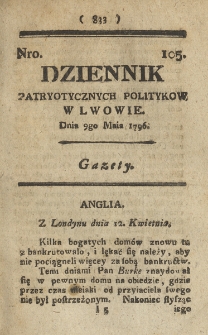 Dziennik Patryotycznych Politykow we Lwowie. 1796, nr 105