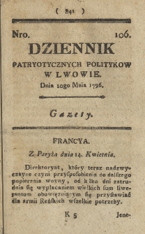 Dziennik Patryotycznych Politykow we Lwowie. 1796, nr 106