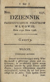 Dziennik Patryotycznych Politykow we Lwowie. 1796, nr 107