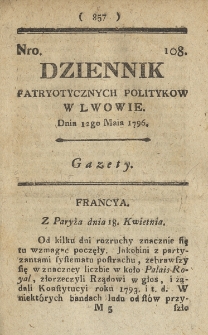 Dziennik Patryotycznych Politykow we Lwowie. 1796, nr 108