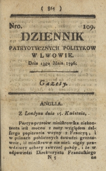 Dziennik Patryotycznych Politykow we Lwowie. 1796, nr 109