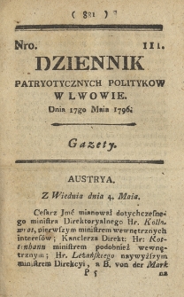 Dziennik Patryotycznych Politykow we Lwowie. 1796, nr 111