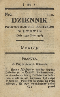 Dziennik Patryotycznych Politykow we Lwowie. 1796, nr 112