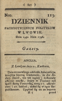 Dziennik Patryotycznych Politykow we Lwowie. 1796, nr 113