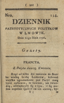 Dziennik Patryotycznych Politykow we Lwowie. 1796, nr 114