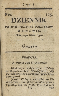 Dziennik Patryotycznych Politykow we Lwowie. 1796, nr 115